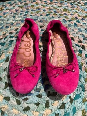 Sam Edelman Hot Pink Suede Ballet Flats with Bow size 7.5